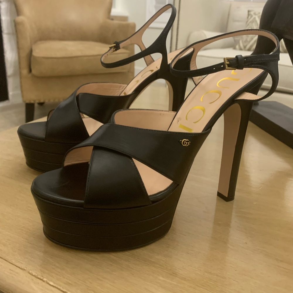 Gucci Crossover-Strap Platform Leather Sandals Sh… - image 3